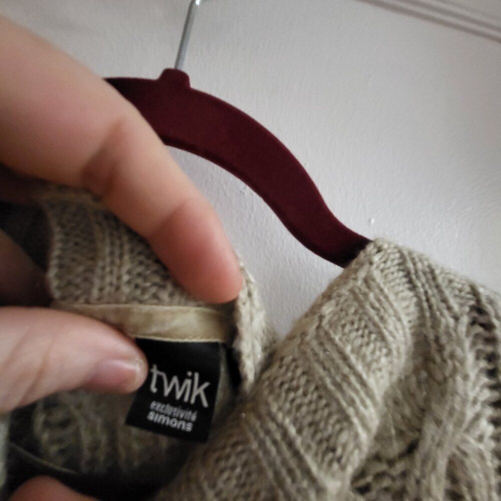 Clearance Twik by Simons | Taupe Cable Knit Short Sleeve Sweater Dress | xl - Picture 5 of 6